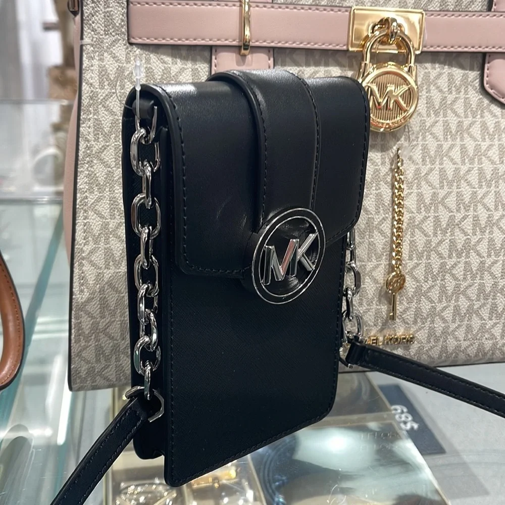 Michael Kors Carmen Small Logo Smartphone Crossbody Bag  Black  NWT